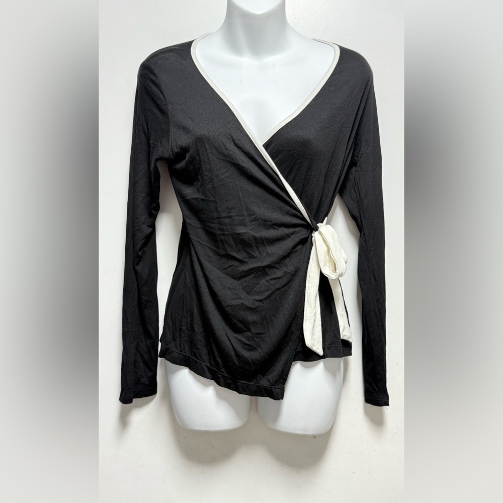 Chic Black and White Wrap Blouse